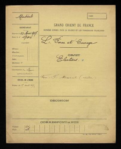 Archives du Grand Orient de France, Correspondance avec les loges 1900-1939»
