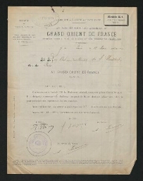 «Archives du Grand Orient de France, Correspondance avec les loges 1900-1939»